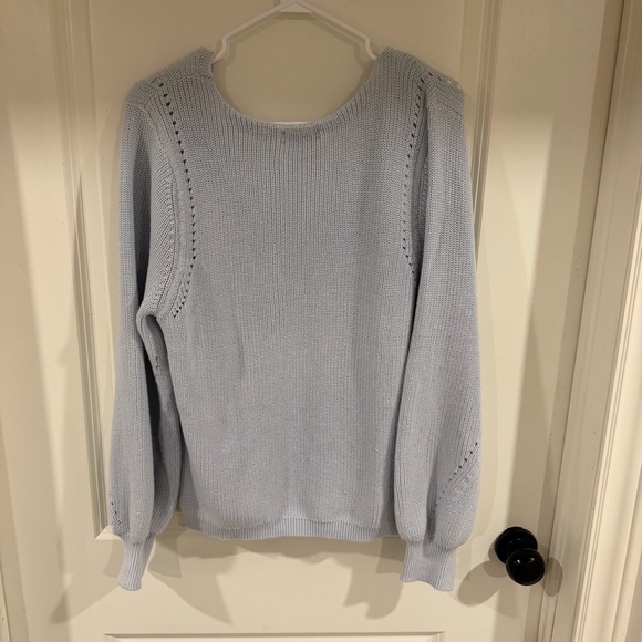 Gentle Fawn Light Blue Knit Sweater XL V Neck Balloon Sleeve Soft Cozy Pullover - Picture 3 of 7